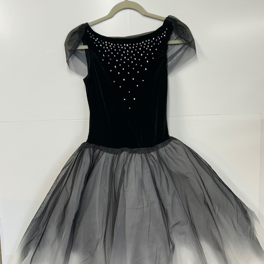 Weissman Dance Costume Adult Medium Black Ombre Rhinestone Velvet Recital 13293